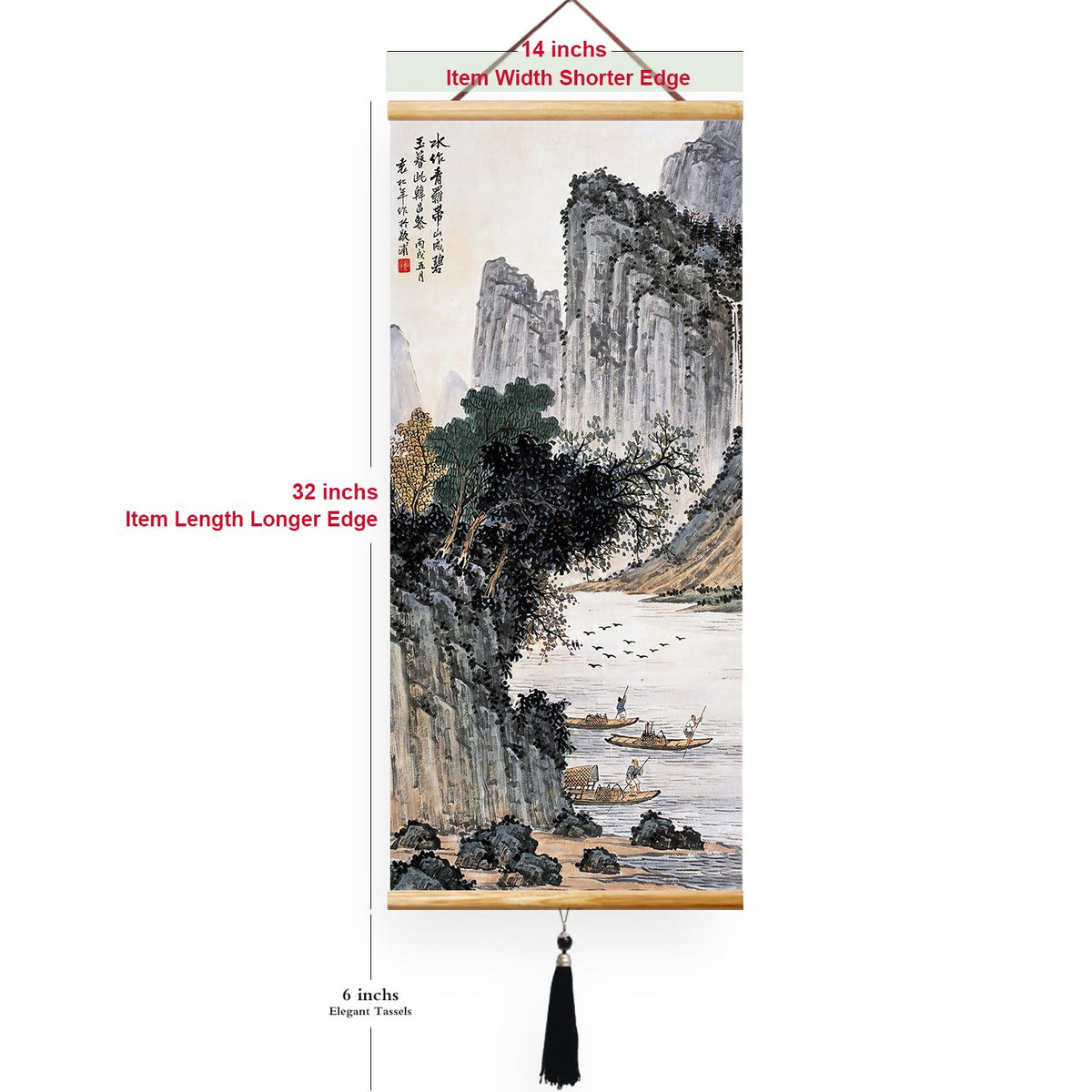 32x14in Asian Scroll Wall Art (Stream water flooding with Dan)