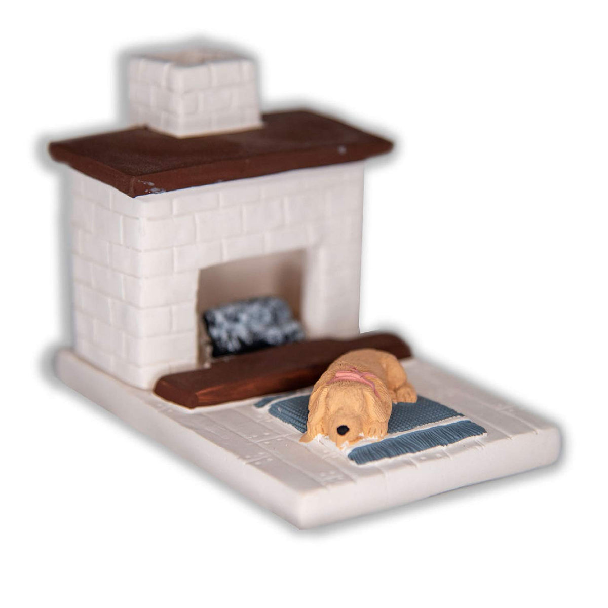 White Country Hearth Puppy with Yellow Lab Natural Wood Incense Burner (Hearth Yellow Lab)