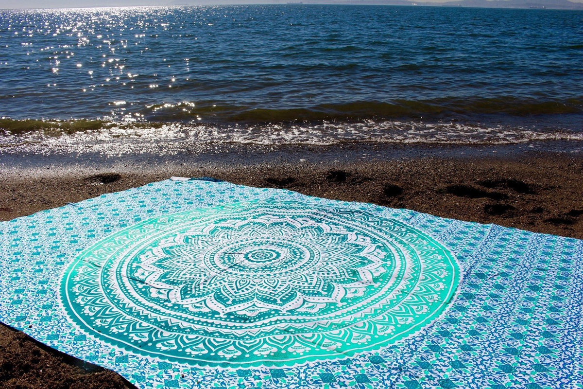 Indian Cotton Green Tapestry Mandala Wall Hangings (Green Ombre / 40"L x 30"W)