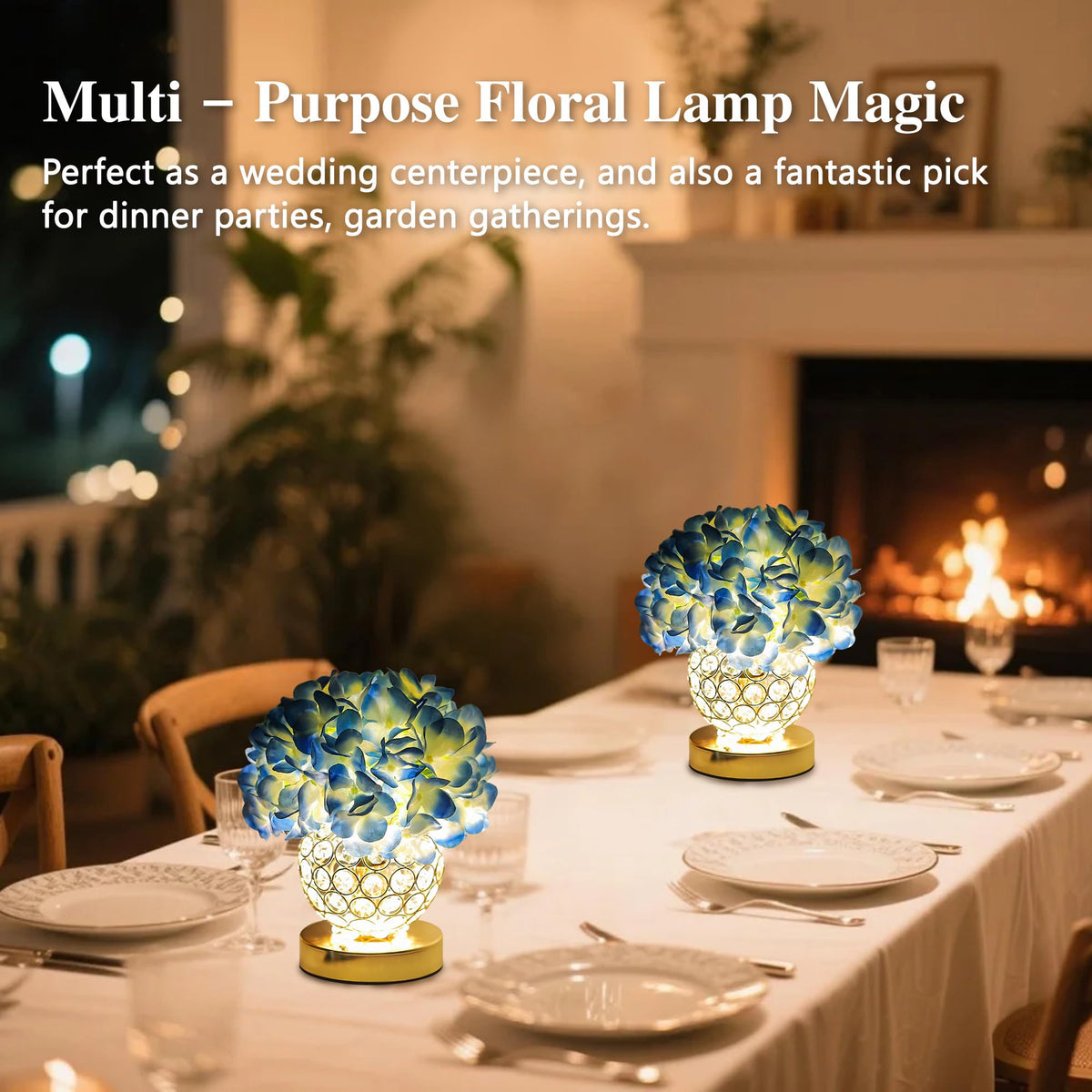 3 Color Artificial Blue Hydrangea Flower Lamp Night Light Desk Lamp for Bedroom Bar Coffee Shop Living Room Decor (Hydrangea-Blue)
