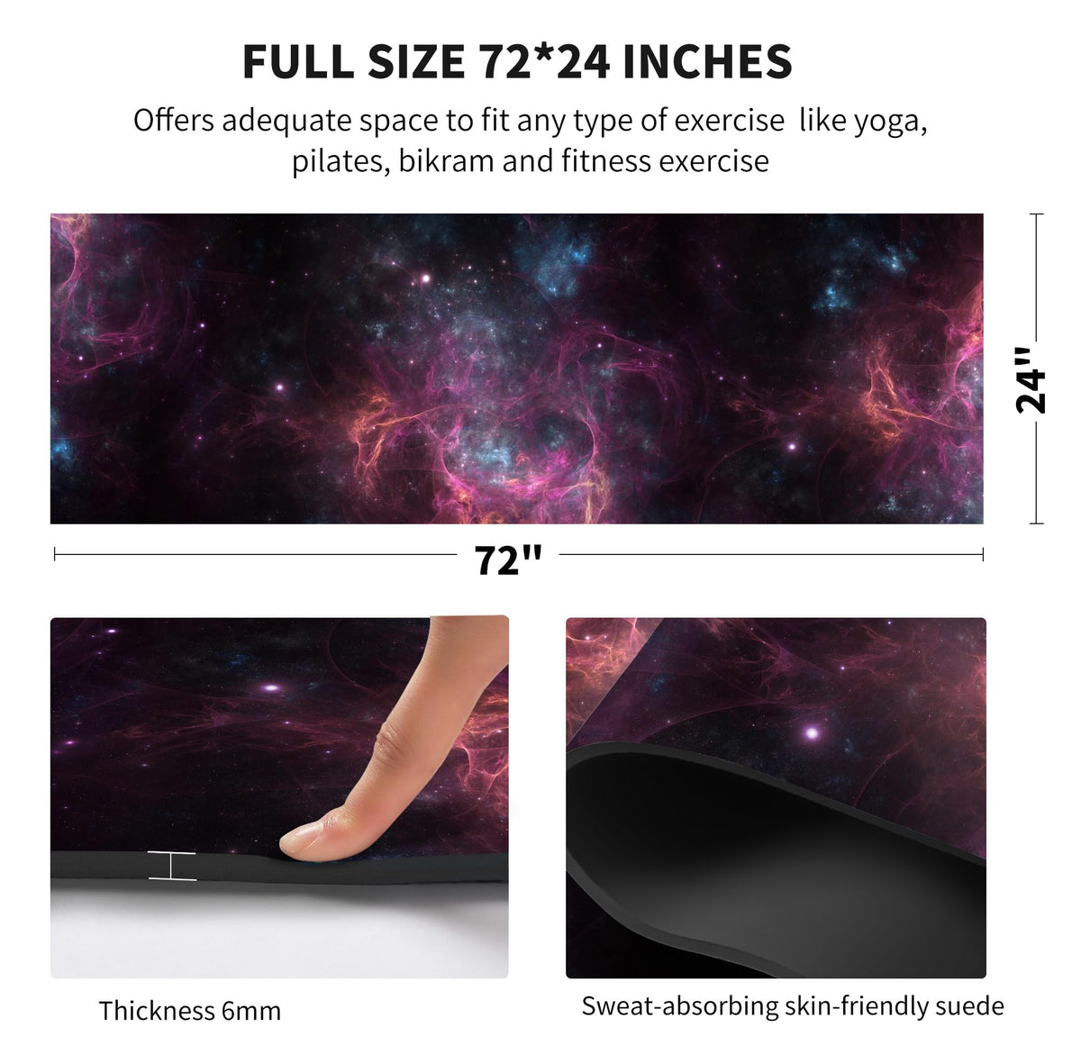 Yoga Mat Print Extra Thick TPE Non Slip Fitness Exercise Mat with Carrying Bag (Moon)