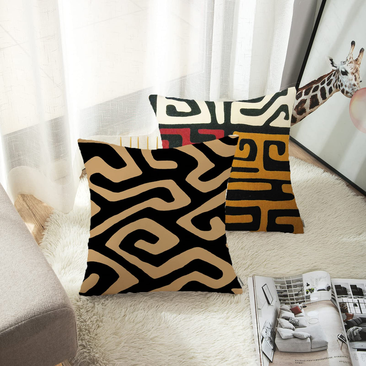 Throw Pillow Covers Set of 4 (18" x 18" (Pack of 4) / African)