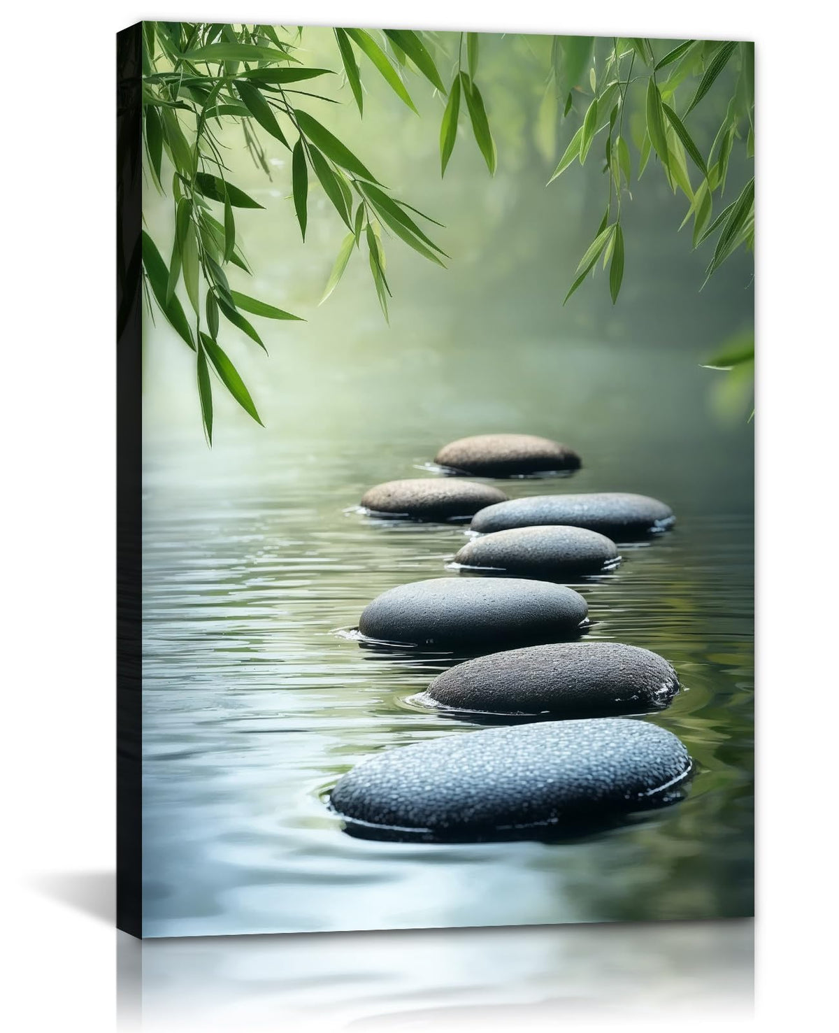 Zen Canvas Wall Art Spa Stone in Water Picture Green Bamboo Painting Zen Meditation Calming Home Decor for Living Room Bathroom (Artwork-3 / 36"L x 24"W)
