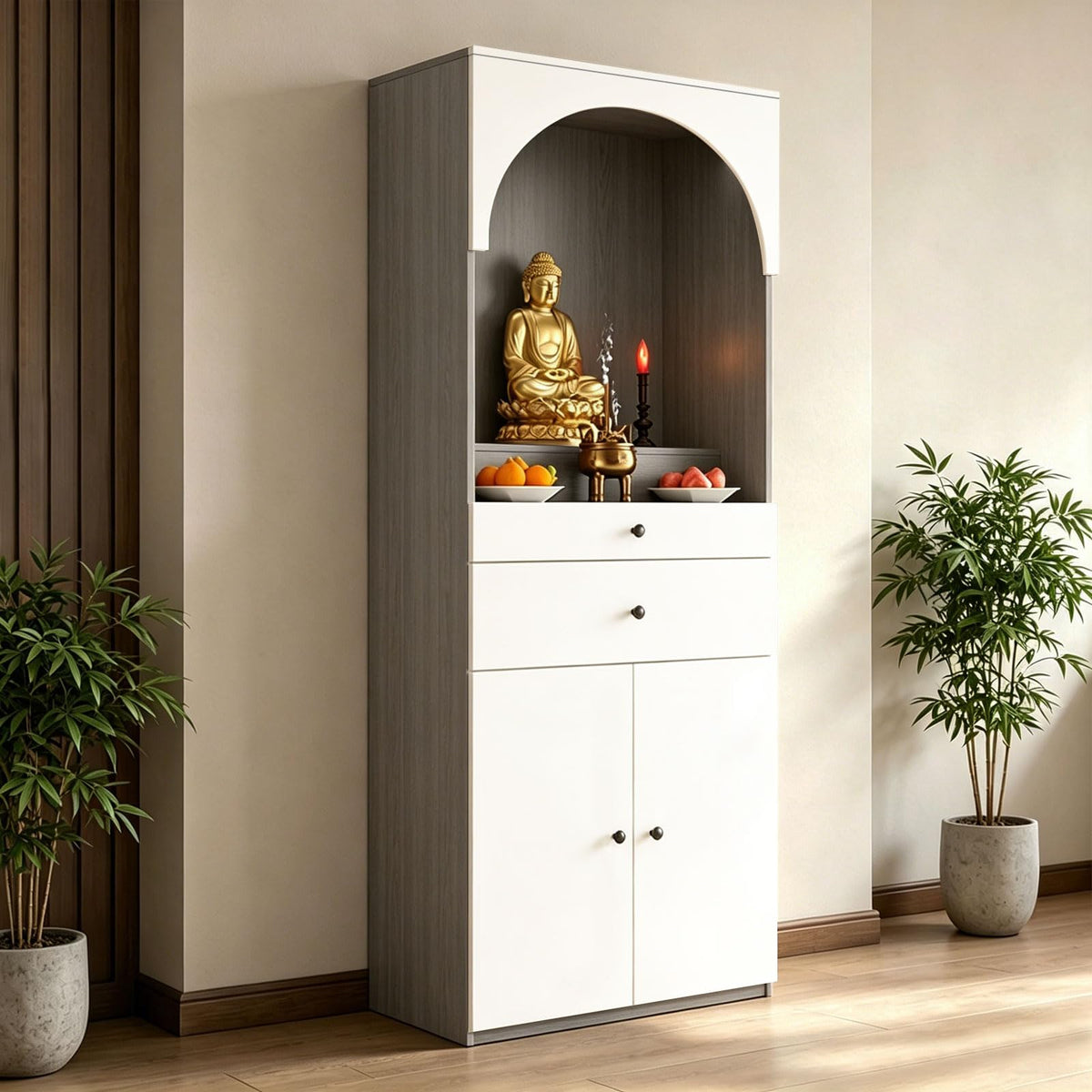 Altar Table Solid Wood (White+light Gray Wood Grain / 27.6×15.7×65.4in)