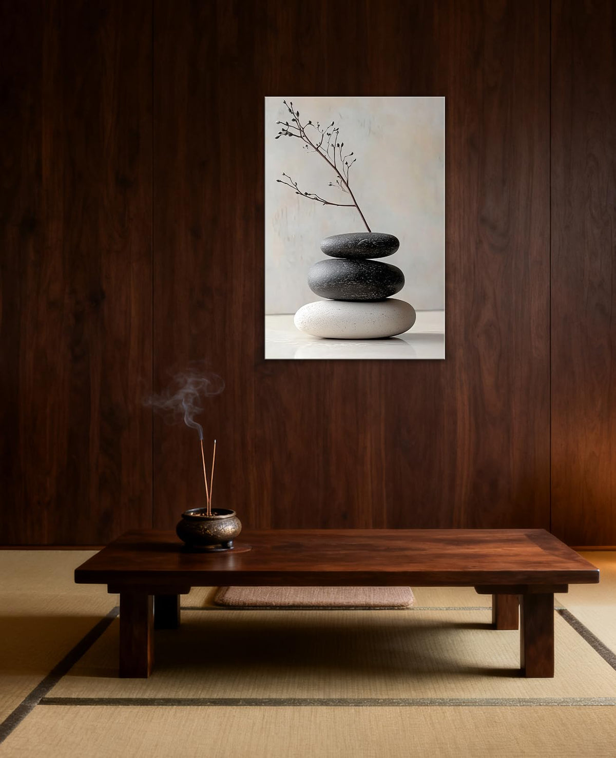 Zen Canvas Wall Art Balanced Spa Stone Pictures Minimalist Artwork Nature Inspired Painting Zen Meditation Calming Home Decor for Living Room Bedroom (Artwork-1 / 18"L x 12"W)