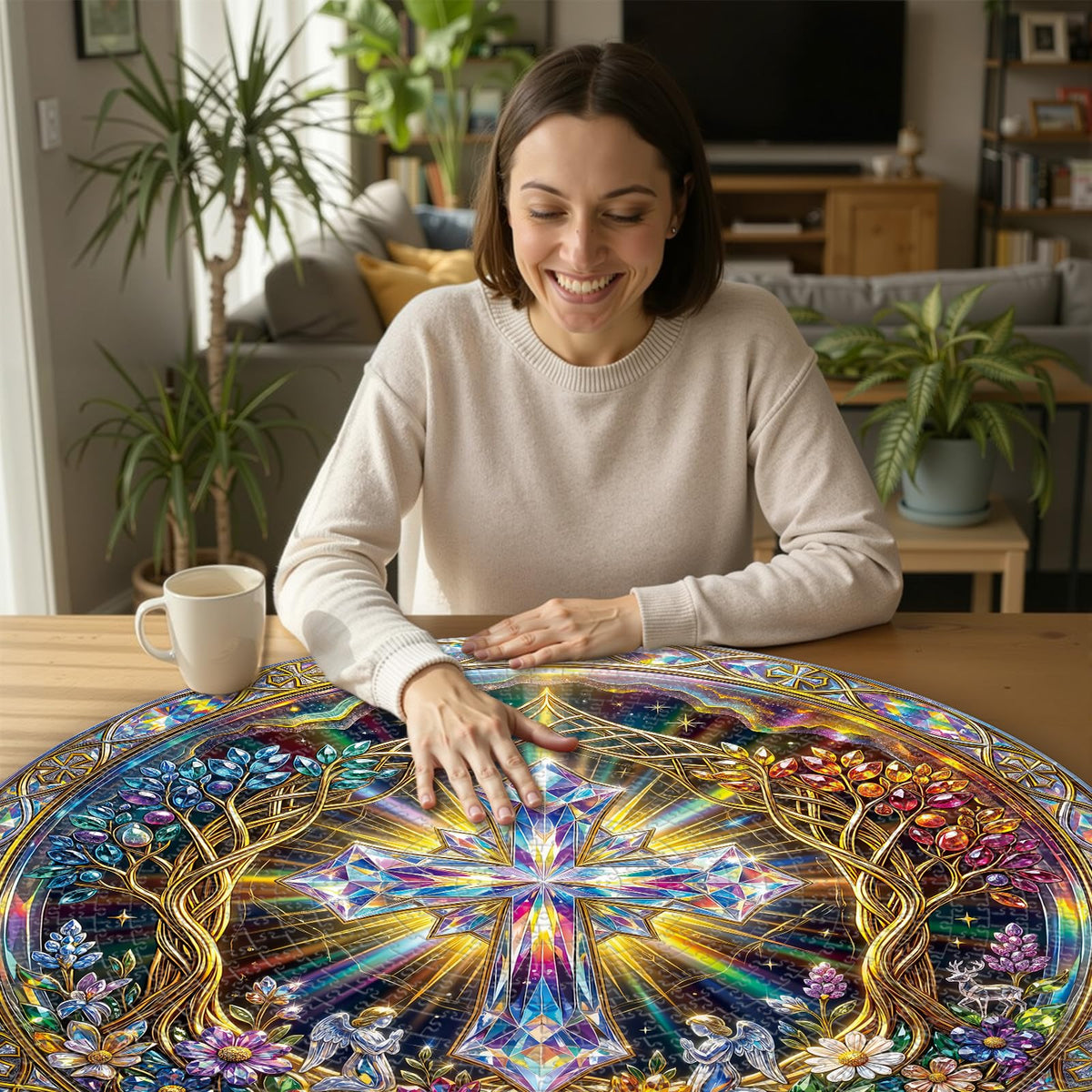 1000 Piece Jigsaw Round Puzzle for Adults (D-golden Cross)