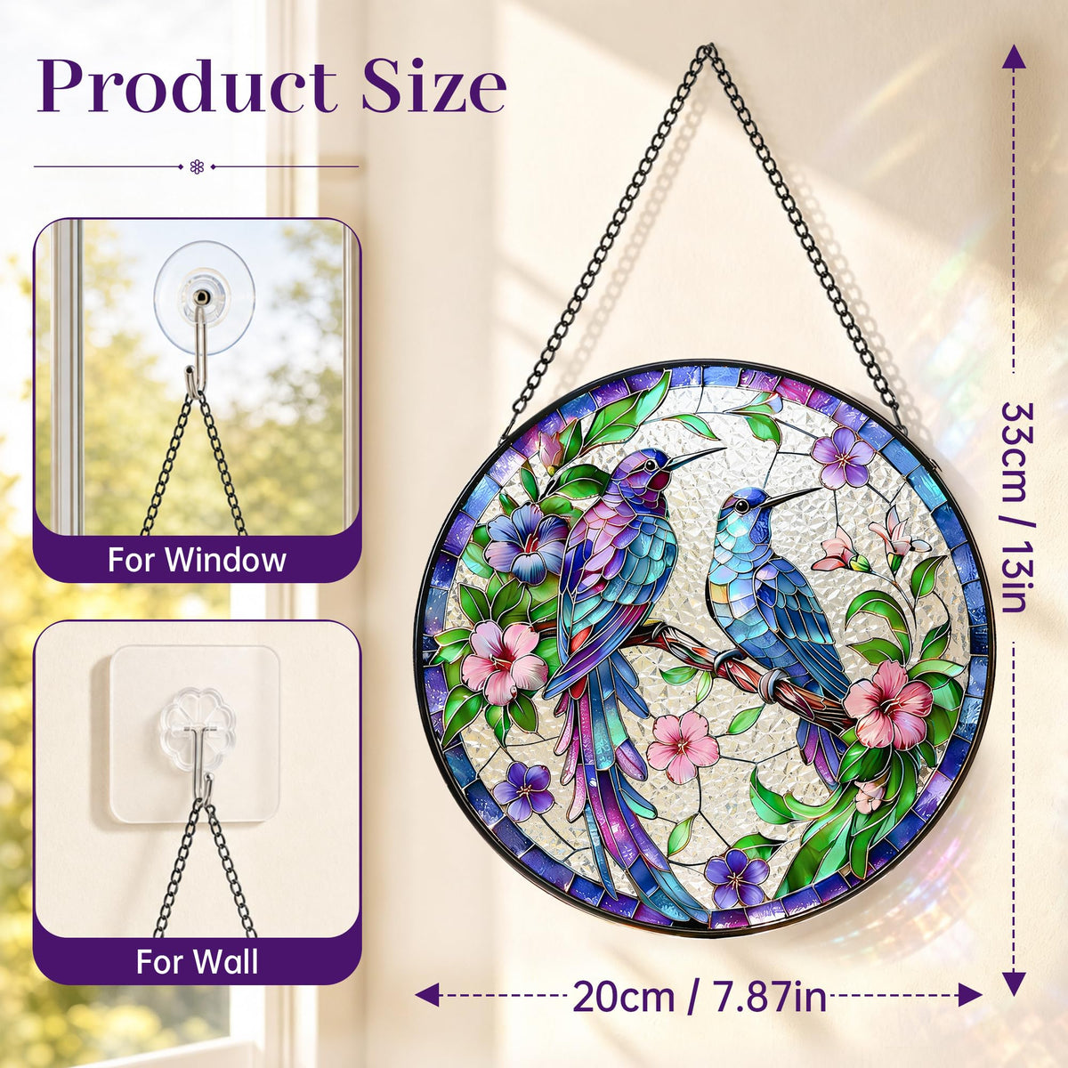 Hummingbird Stained Glass Window Hanging (Hummingbirdsuncatcher07)