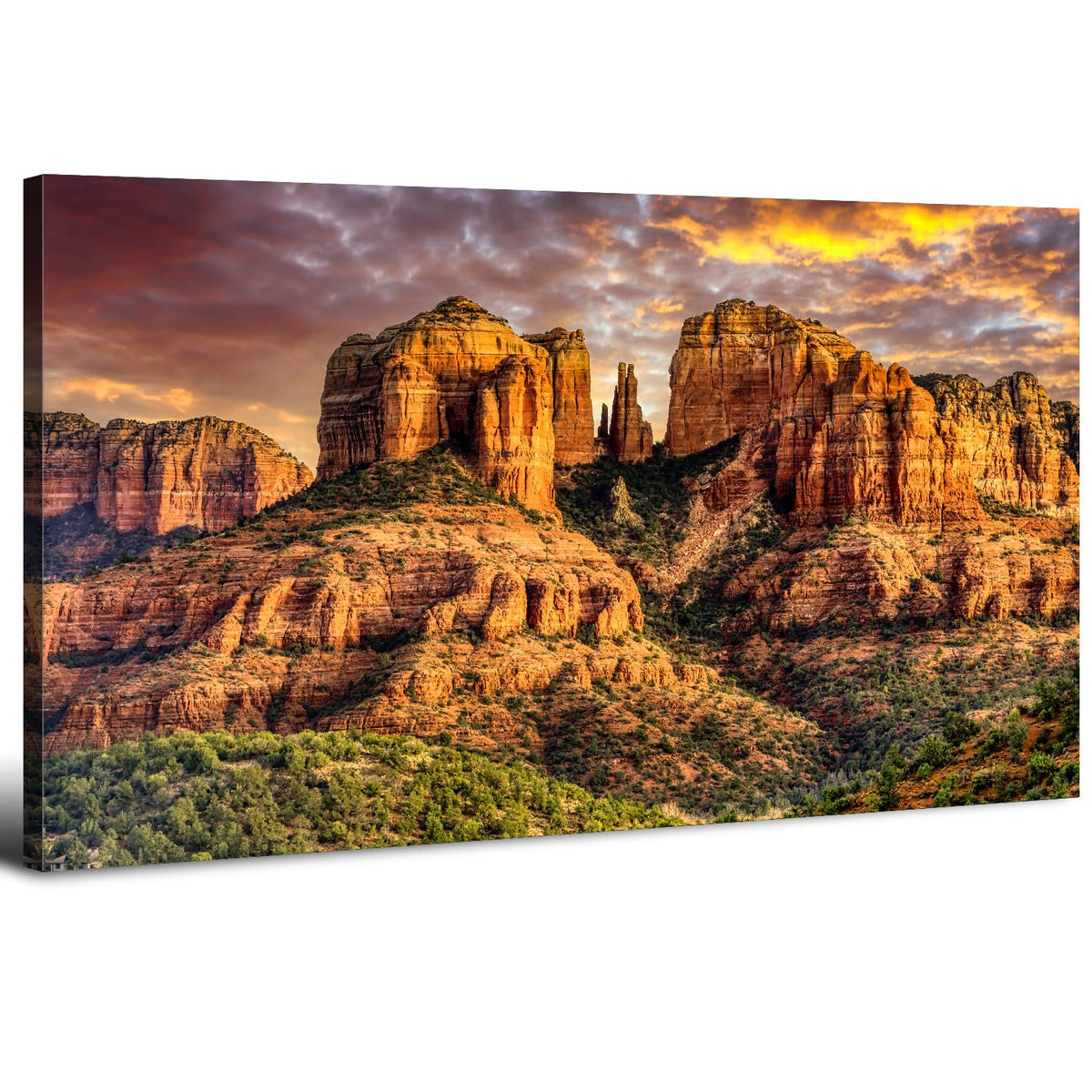 Arizona Desert Wall Art Sunset Sedona Cathedral Rock Mountain Picture for Living Room Western Scenery Painting Canvas Prints Bedroom Nature Landscape Poster Artwork Bathroom Home Decoration 20x40" (40"L x 20"W / Cathedral Rock)