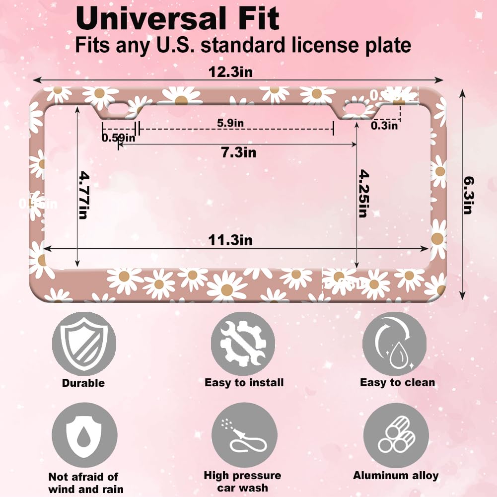 Pink Daisy Floral License Plate Frame for Women 1Pc Car Tag (for Floral-Daisy p / 1 pack)