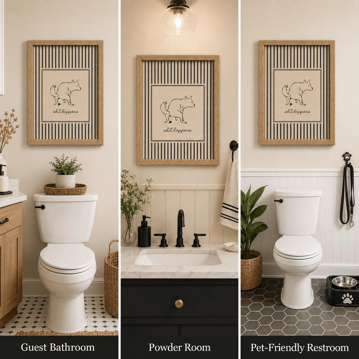 Funny Dog Bathroom Framed Wall Art (pooping dog / 10"L x 8"W)