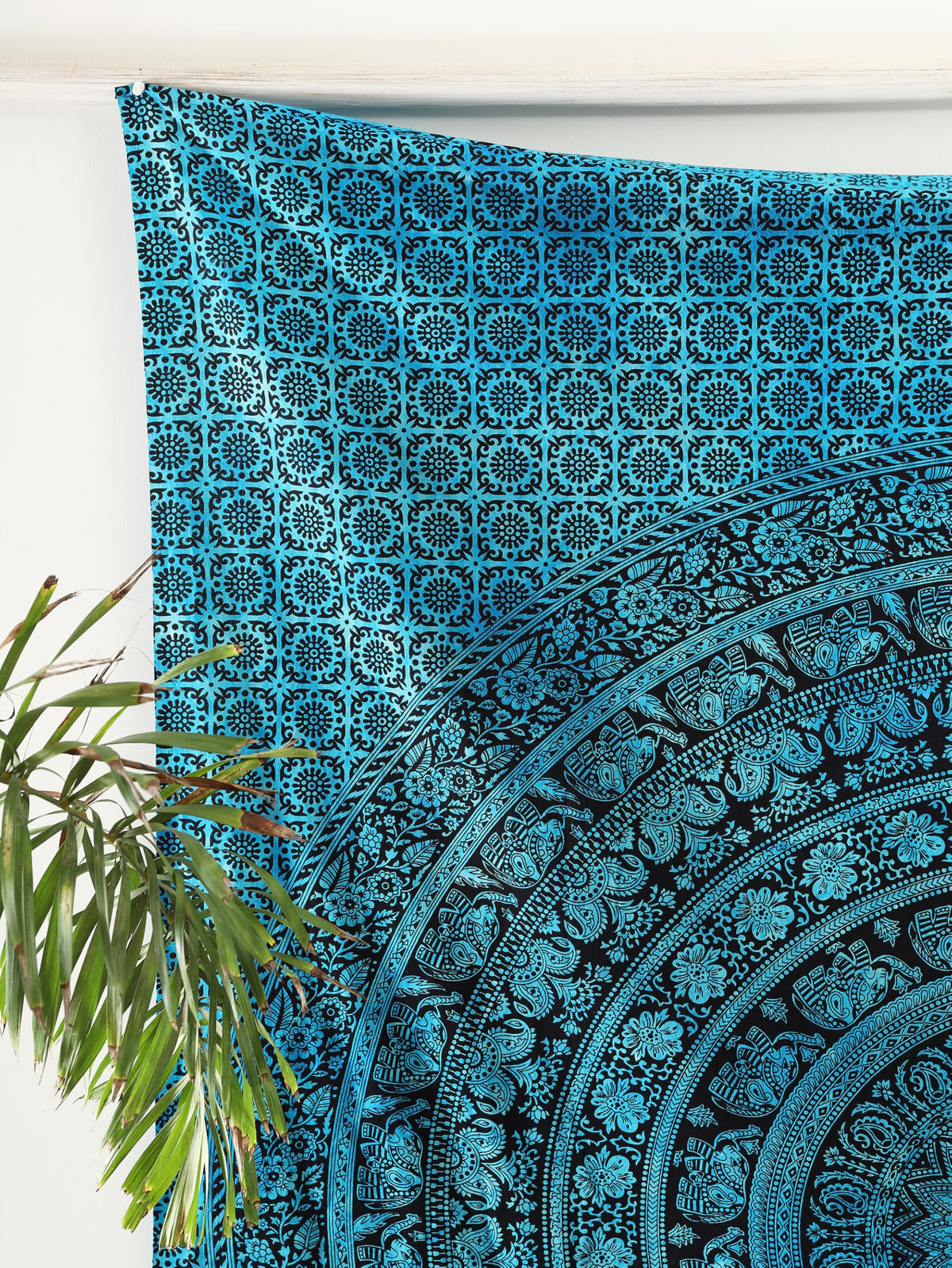 Mandala Hippie Tie dye Psychedelic Elephant Tapestry Wall Hanging (60"L x 54"W / Tarqouise)