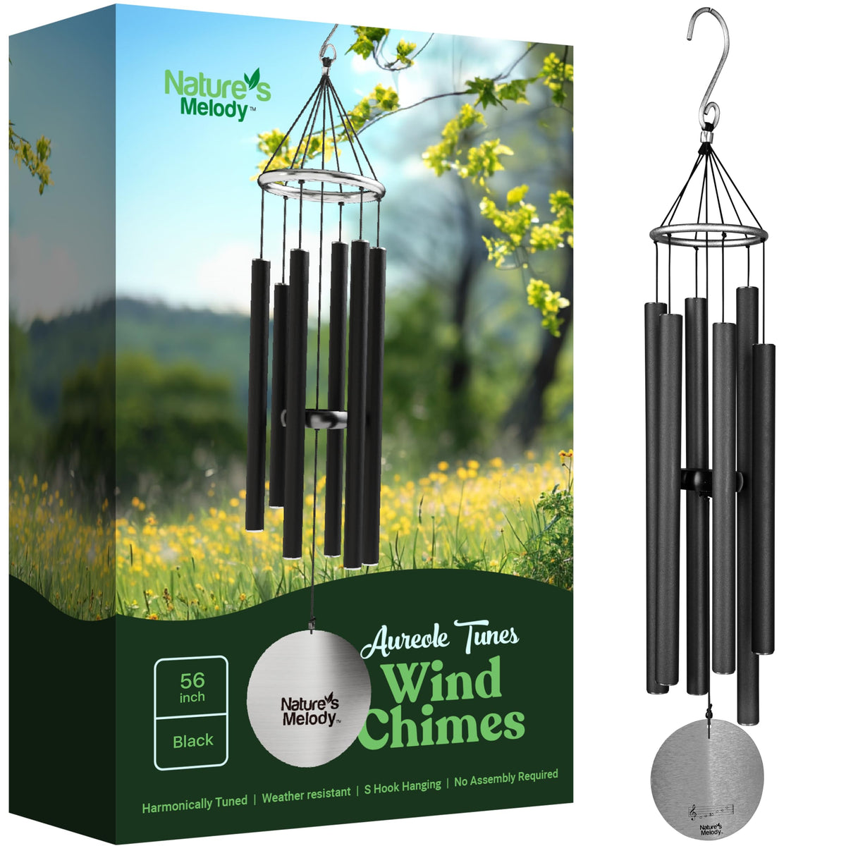 Nature’s Melody Aureole Tunes Wind Chimes (56" / Black)