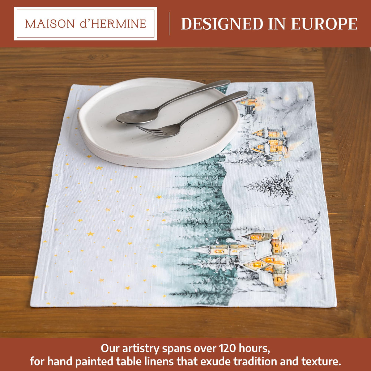 Placemats Set of 4 Reusable 100% Cotton (018 - Neige De Noel / 13" X 19" (Pack of 4))