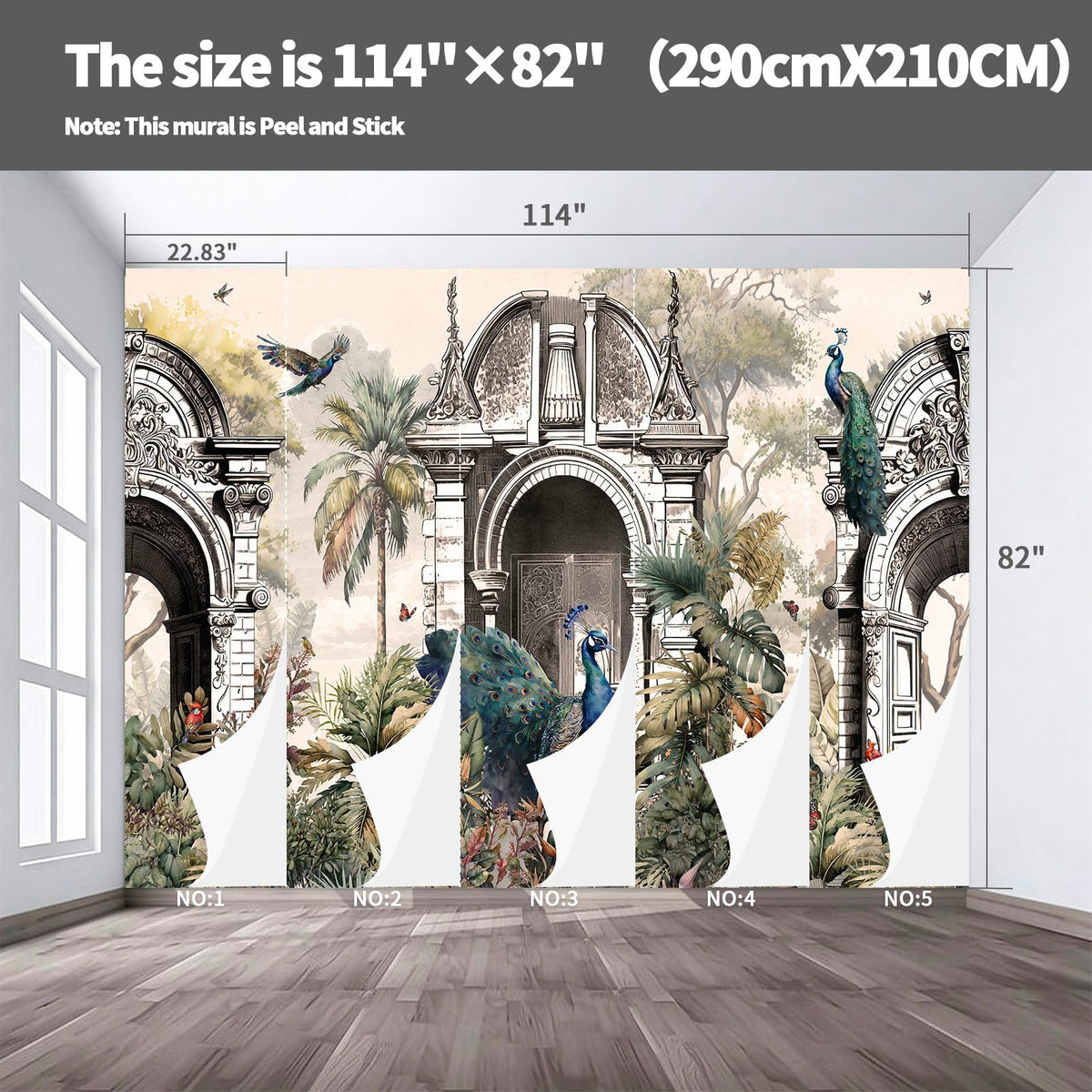 Peel and Stick Wall Mural Wallpaper Peacock 114"×82" Decor G24 (G24 / 114" x 82")