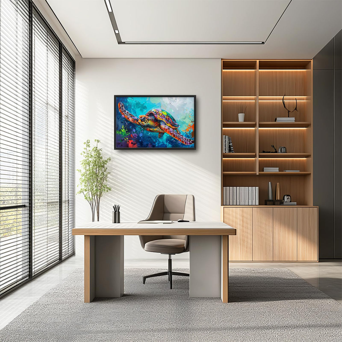 Sea Turtle Extra Large Wall Art Ocean Coastal Framed Wall Decor Swimming Turtle Canvas Painting Pictures for Living Room Bedroom Bathroom Office 24"x36" (Sea Turtle / 36"L x 24"W)