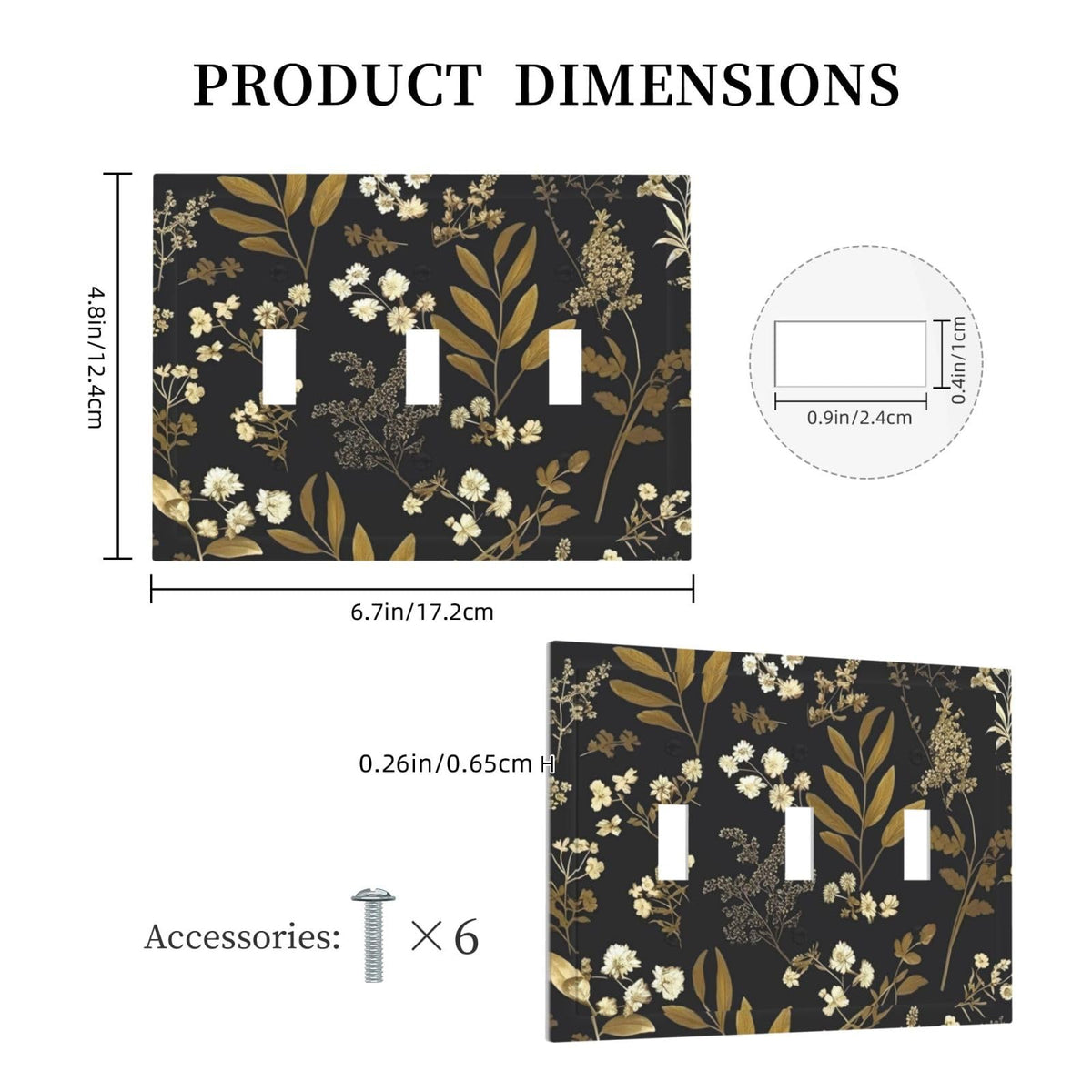 Black Gold Vintage Leaf Floral 3 Gang Electrical Outlet Light Switch Cover Decorative Triple Toggle Wall Plate Electric Faceplate Switch Face Plate (Black Gold Vintage Leaf Floral / 3 Gang Toggle Mid)