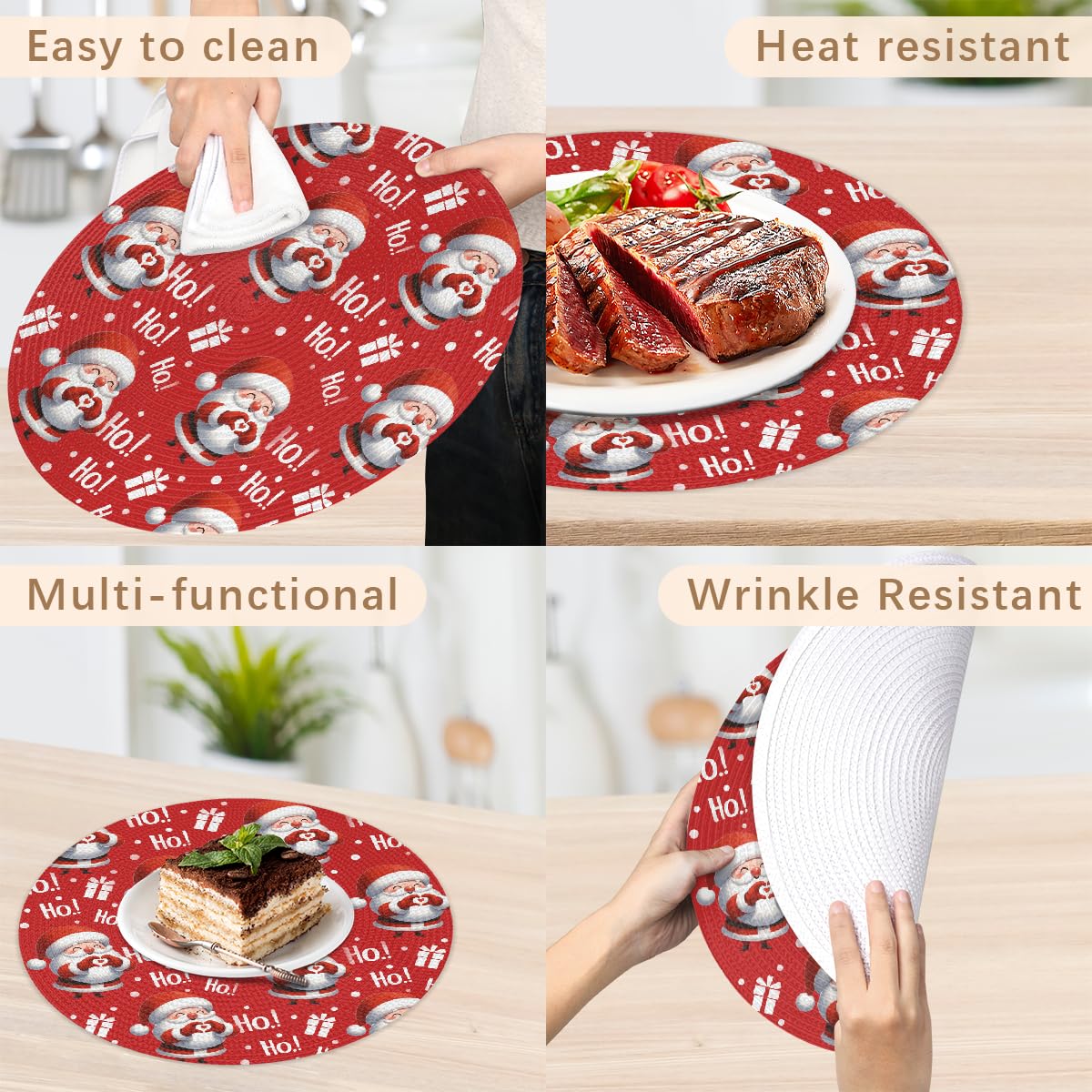 Christmas Woven Placemats Round Placemats Set of 6 for Festival Party (C 005 / 6 pieces)