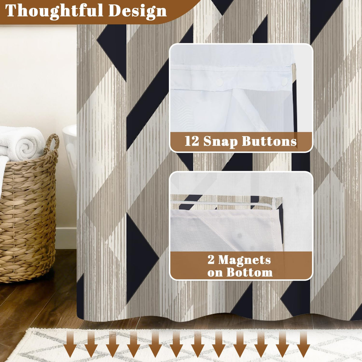 Abstract Geometric Art Shower Curtain with Snap in Liner Set (Abstract Art-6)