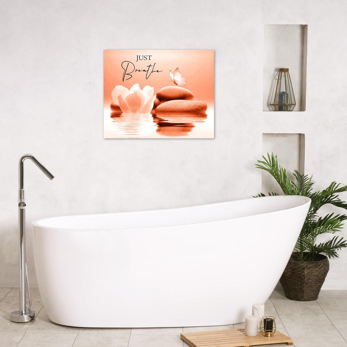 Zen Wall Art for Bathroom White Floral Bloom in Water Abstract Canvas Wall Art Wall Paintings Home Decor Orange Butterfly Wall Pictures for Living Room Bedroom Office Ready To Hang (Orange / 8"L x 10"W)