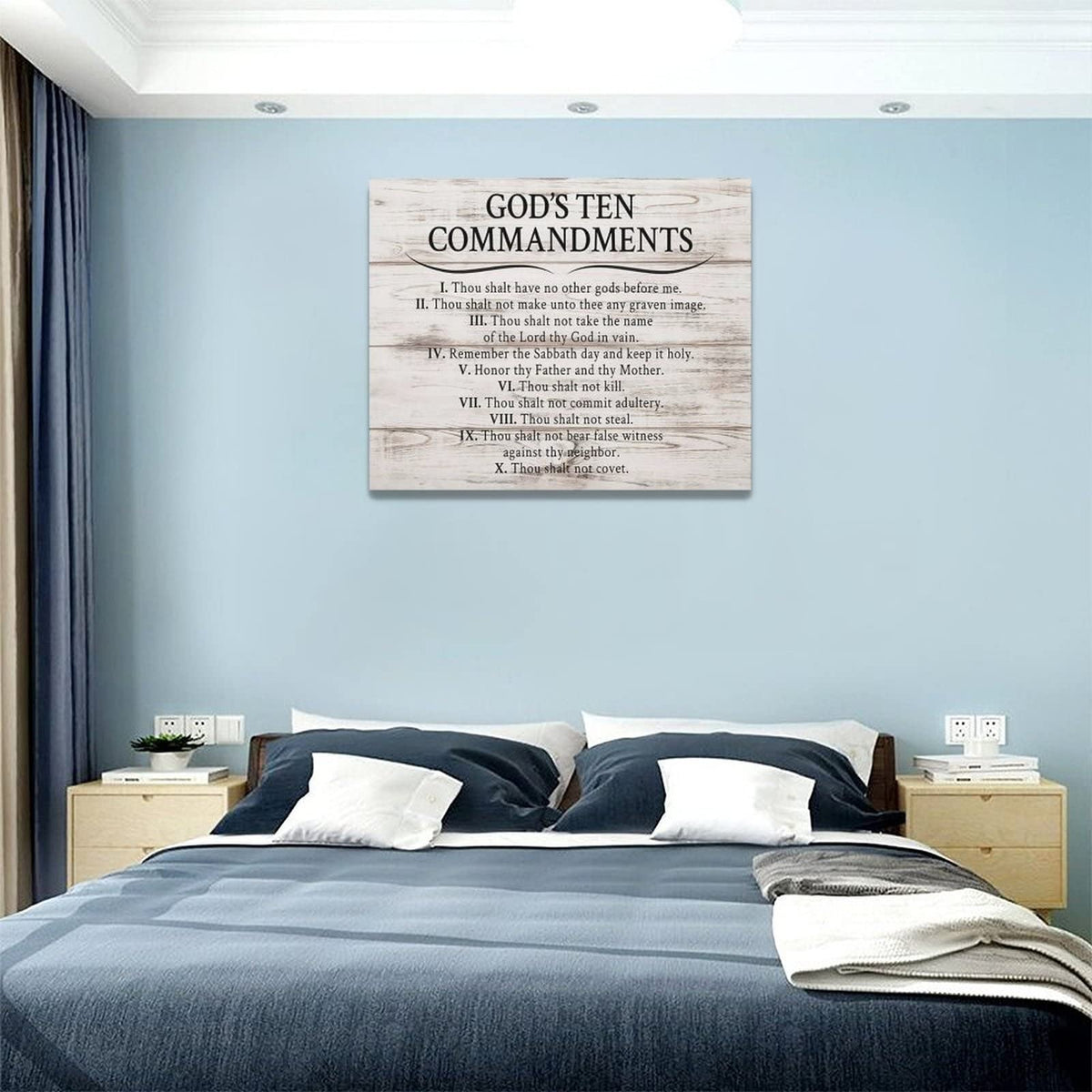 Ten Commandments Wall Decor 10 Commandments Wall Art Christian Scriptures Canvas Prints Bible Verse Pictures Painting Modern Artwork Home Decoration for Living Room Bedroom Bathroom 20"x16" (Wooden / 20"L x 16"W)