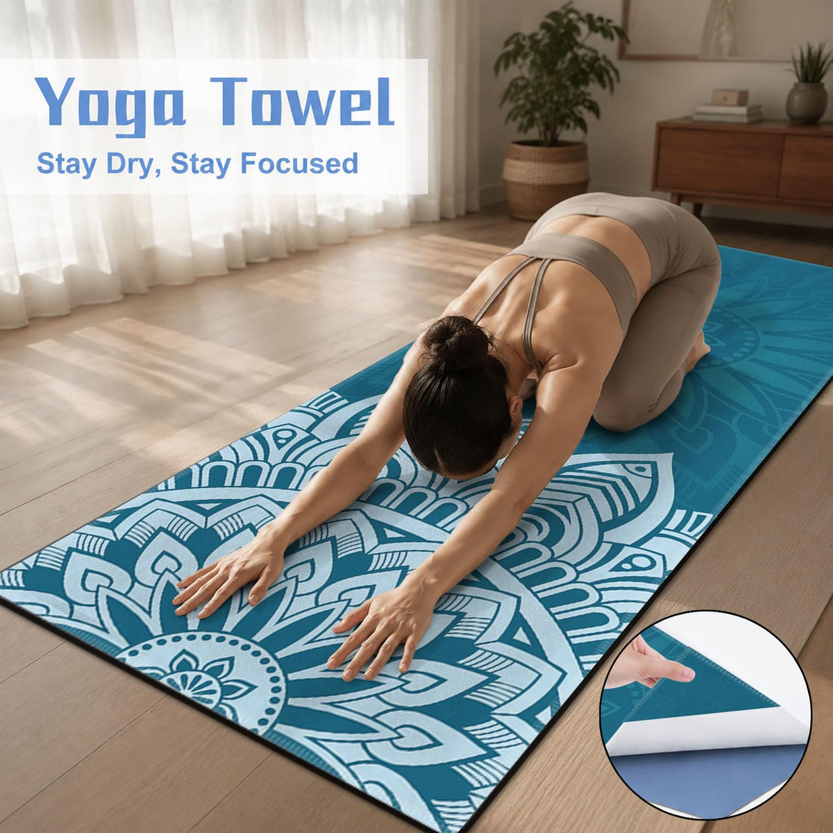 Yoga Mat Towel (Blue Flower-06 / Small)