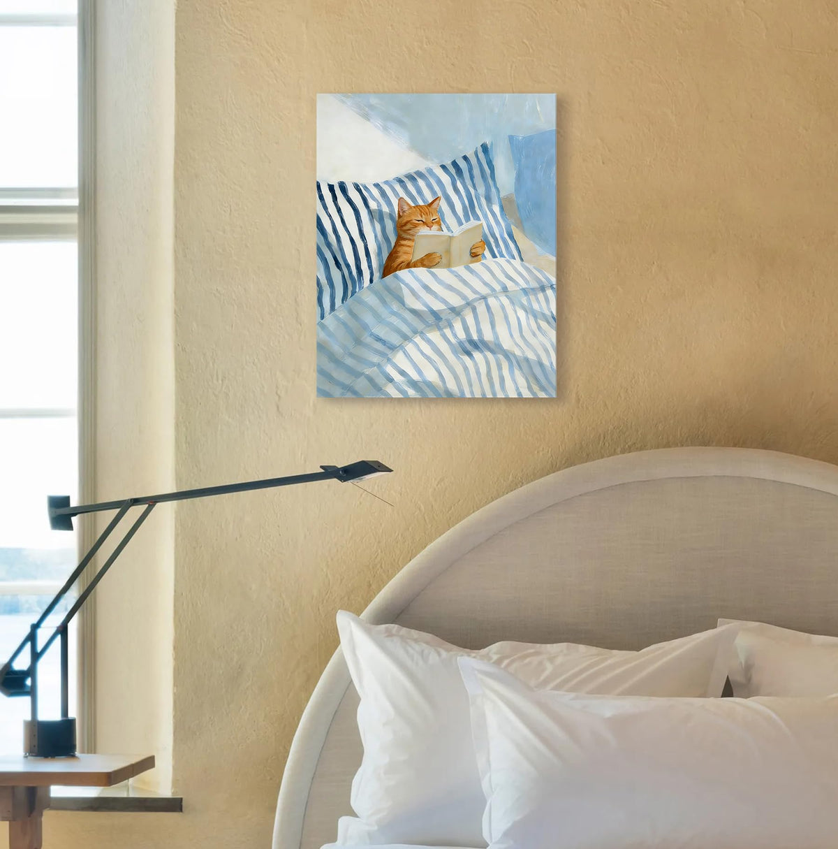 Orange Cat Reading Book Wall Art Decor 11x14 Inches (Orange Cat Reading Book)