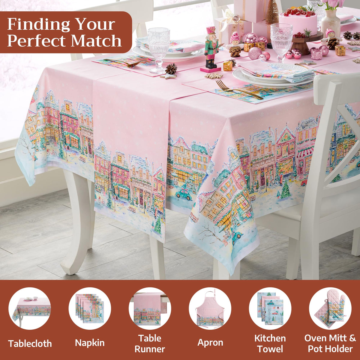 Placemats Set of 4 Reusable 100% Cotton (016 - Christmas Market - Pink / 13" X 19" (Pack of 4))