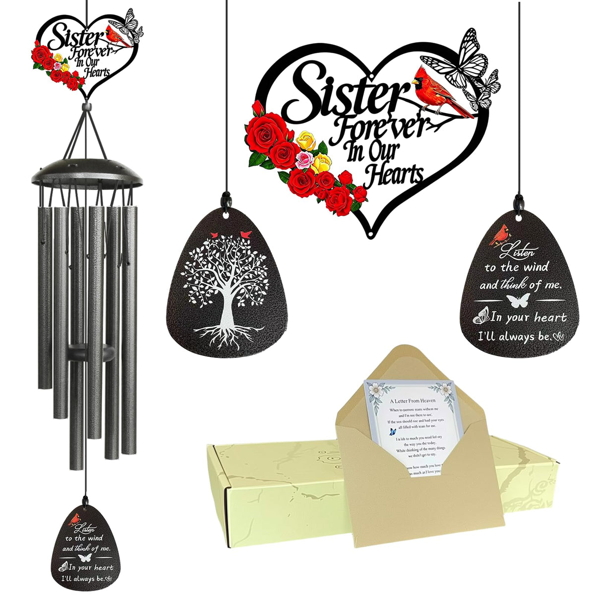 40" Sister Wind Chime Memorial Gifts for Loss of Sister