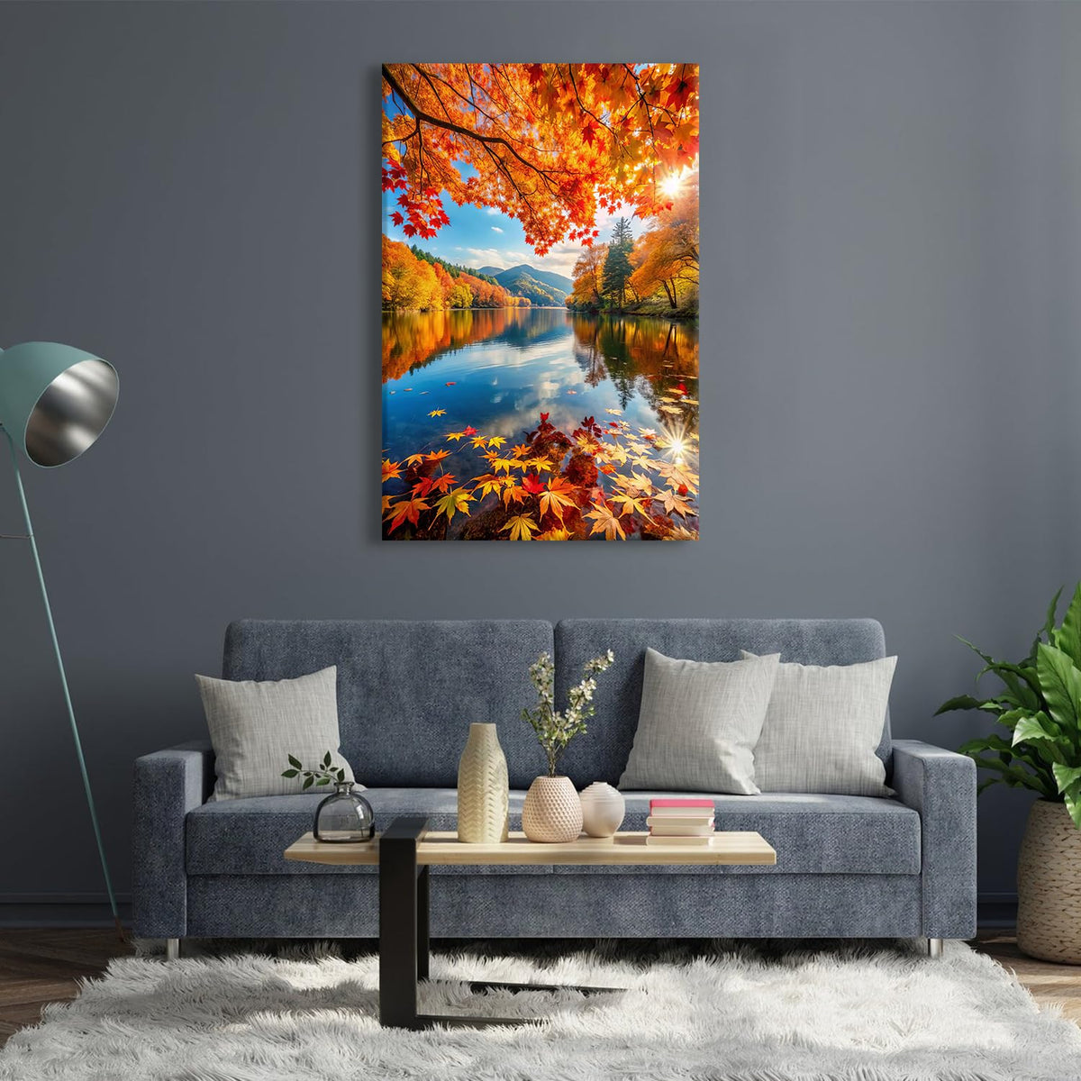 Nature Lake Mountain Canvas Wall Art for Living Room Fall Foliage Reflections Picture Kitchen Wall Decor Colorful Forest Landscape Painting Prints Modern Yosemite Poster Artwork Home Decoration 32x48" (32"L x 48"W / Fall09)