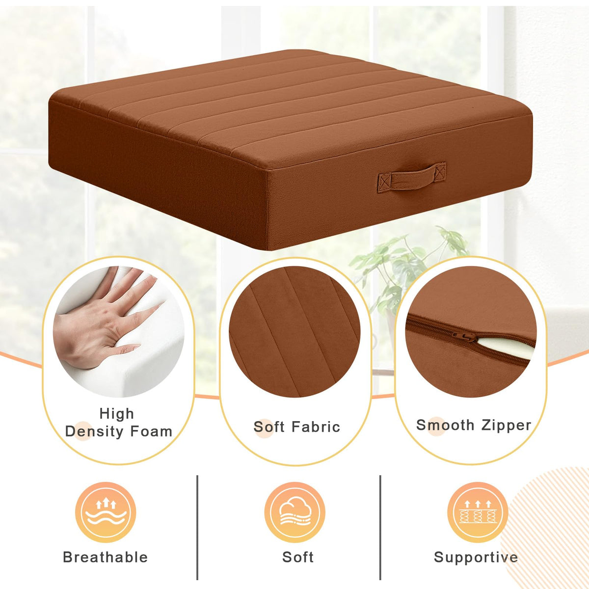 24 Inch Square Floor Pillow for Adults (24 Inch / Brown)