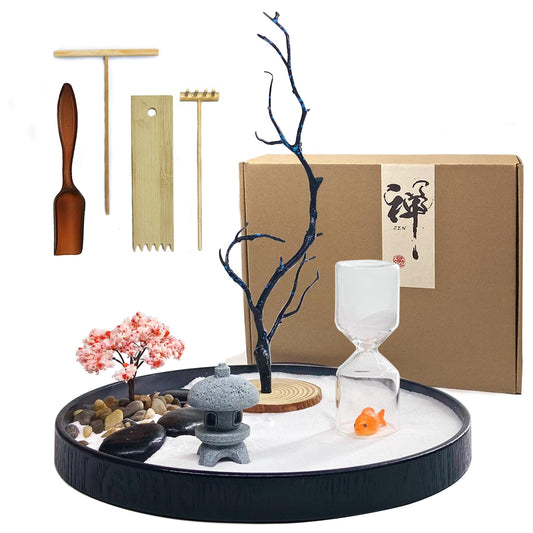 Desktop Zen Garden with Refillable Hourglass and Koi Fish (Zen Garden With Refillable Hourglass)