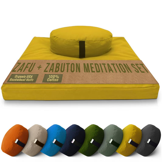 Oval XL Zafu & Zabuton Yoga Meditation Cushion Set (Oval Combo / Lhassa Gold - 10oz Cotton Canvas)