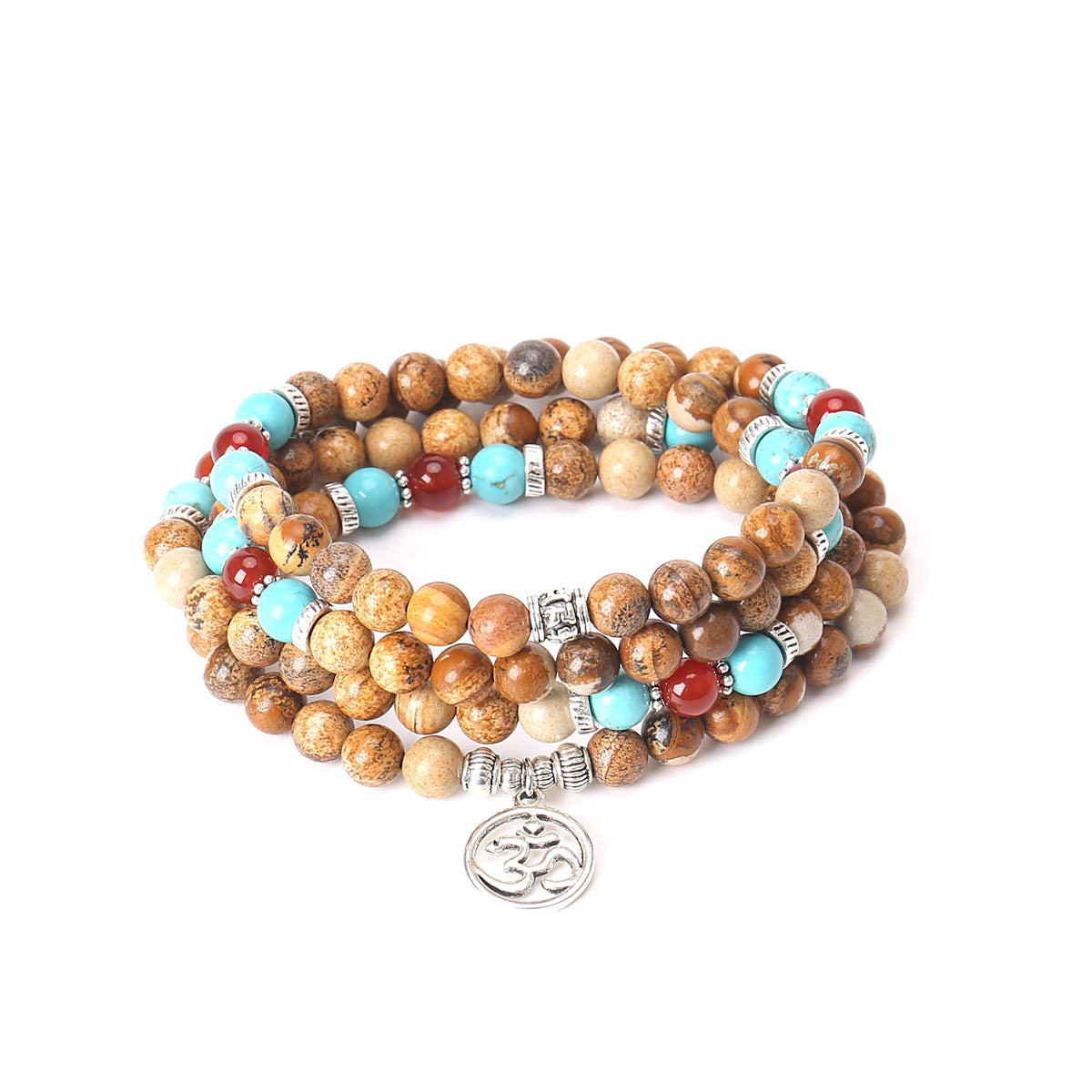 Necklace 108 Mala Beads Bracelet Buddhist Prayer Pendant Necklace (Picture Jasper)