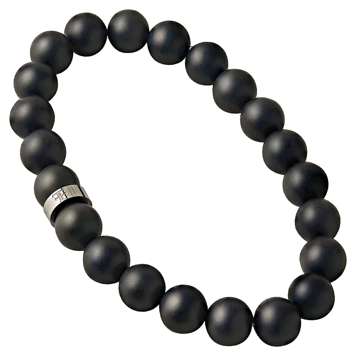 Andalus Men's Matte Black Solid Onyx Beaded Bracelet (8mm Silver / Small)