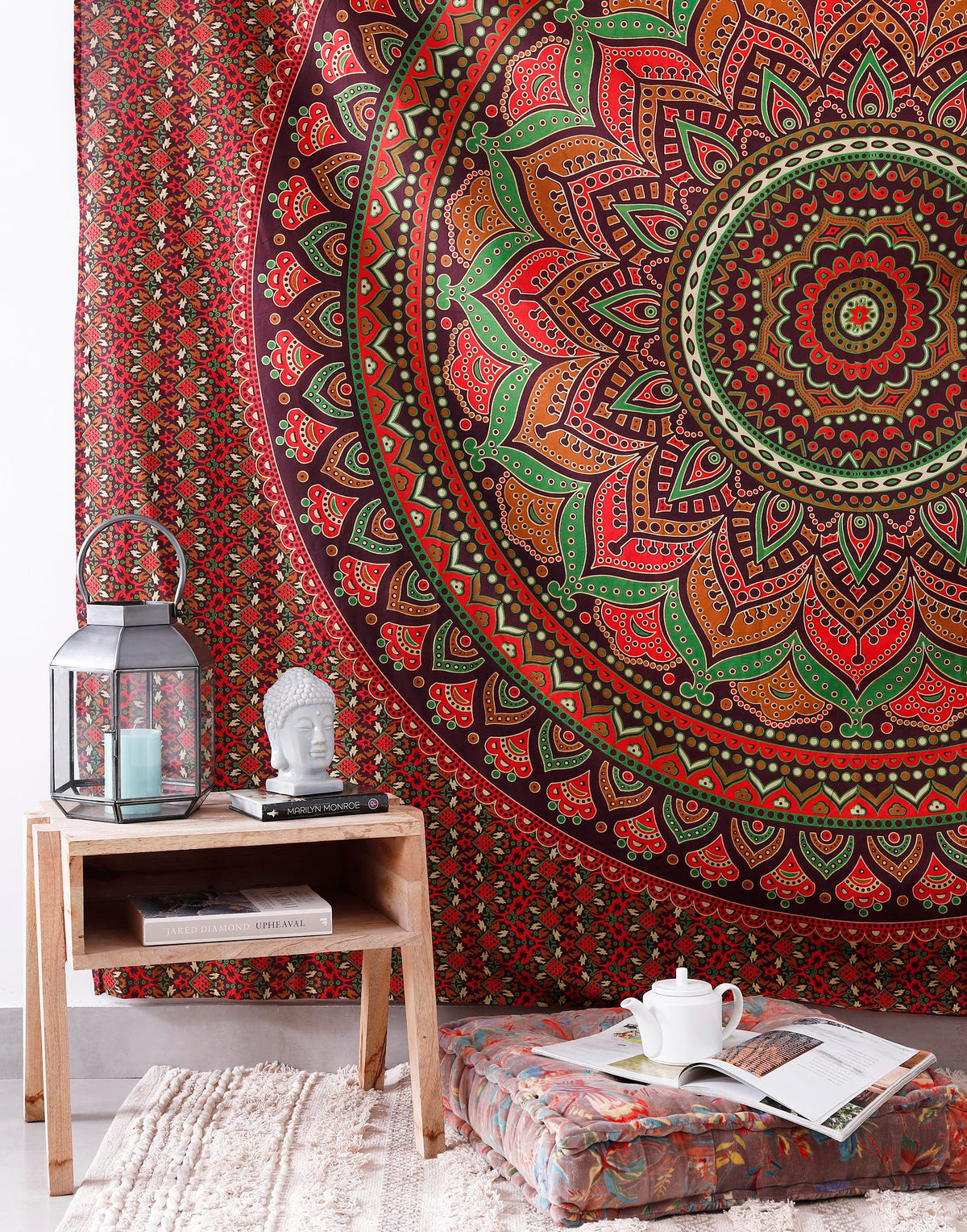 Wall Hanging Tapestry For Bedroom Hippie Ombre Mandala Bohemian Hippy Intricate Indian Tapestries Bedspread Brown (88"L x 81"W / Brown)