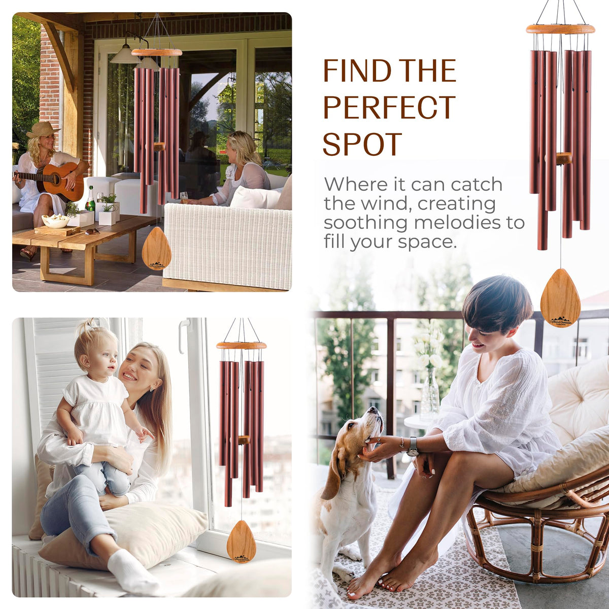 UpBlend 38" Copper Aluminum Wind Chimes for Outside (Copper-red / 38")