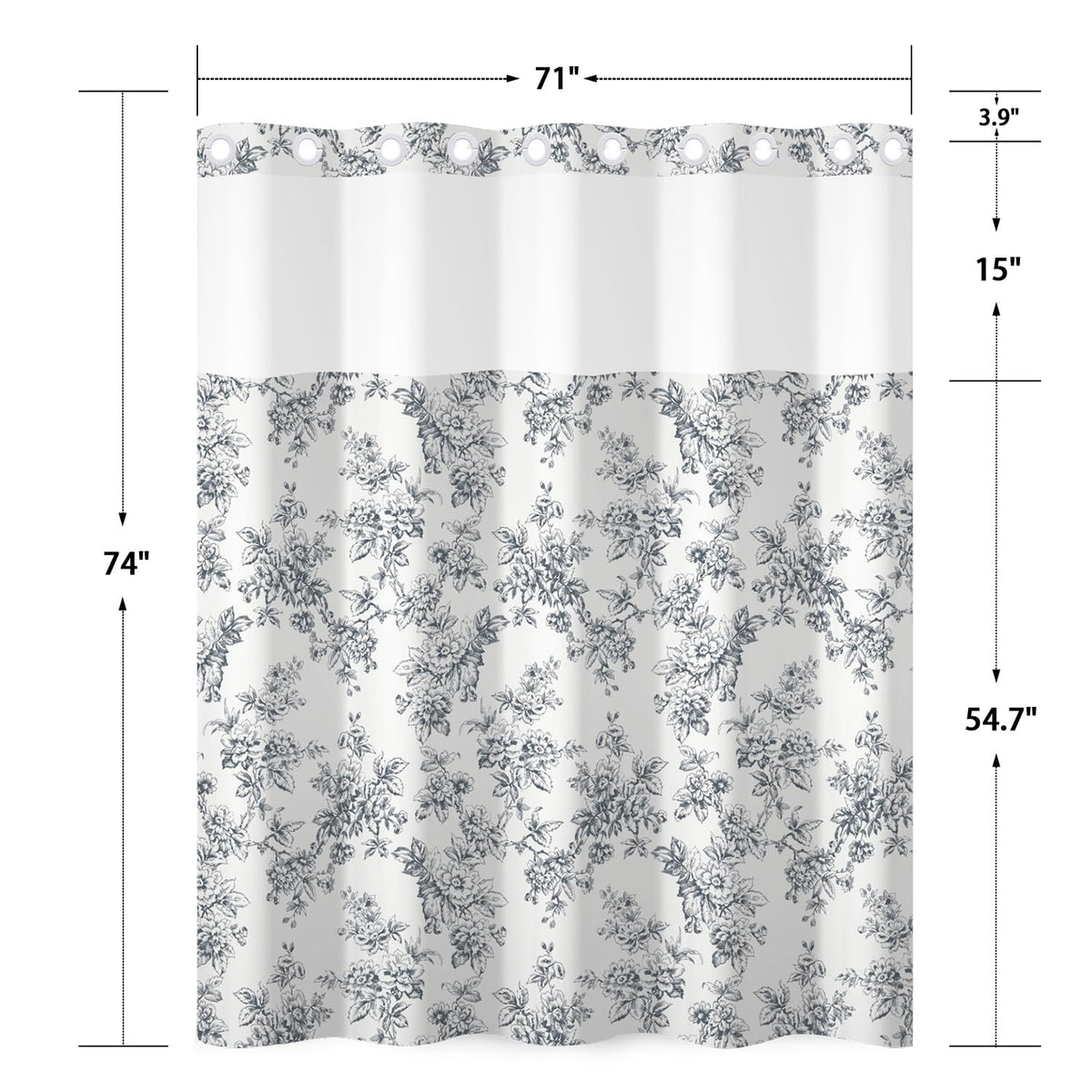 Vintage Floral No Hook Shower Curtain with Snap in Liner Set (Plain Colored Floral)