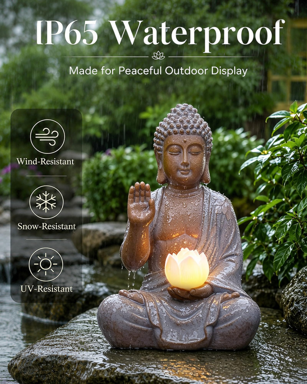 Solar Buddha Garden Statue Decor (27cm White)