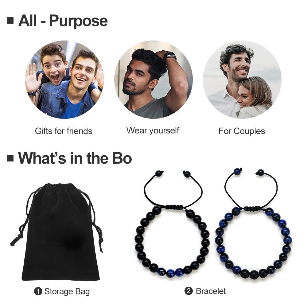 Gifts for Men Bracelets (Blue Tiger Eye&Matte Agate Bracelets)