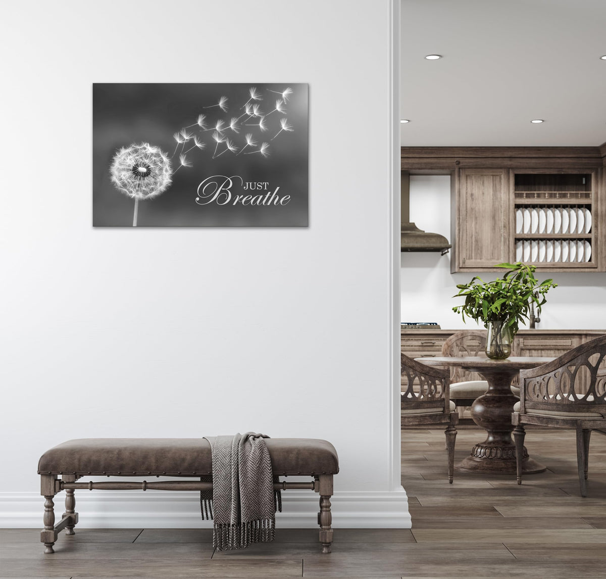 Black and White Dandelion Zen Wall Art Canvas Just Breathe Motivation Positive Picture Art Print for Spa Yoga Meditation Wall Decor Ready to Hang (16"L x 24"W / Dandelion-02)