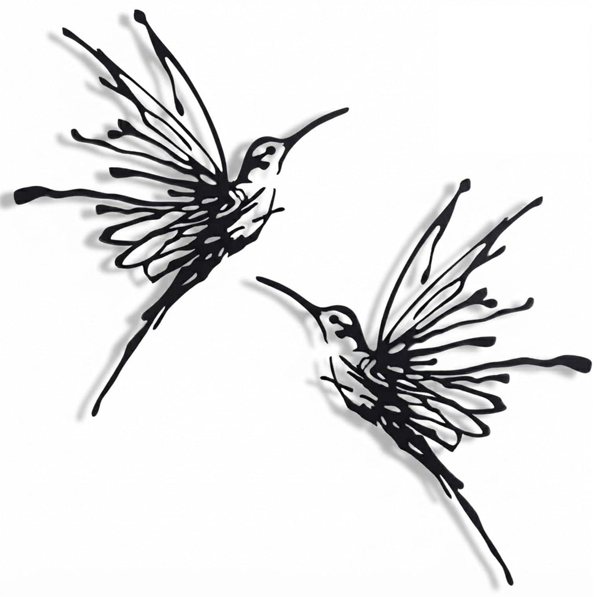 2Pcs Metal Hummingbird Wall Art (Big-2 Black Bird)