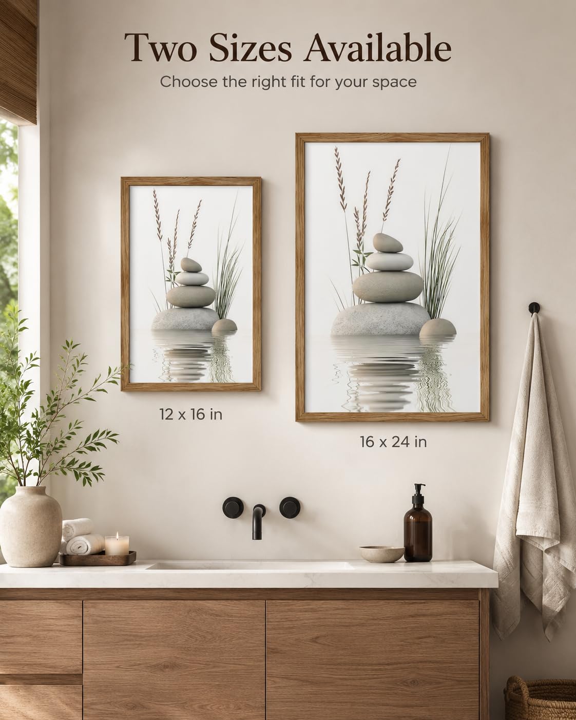Wood Framed Zen Stones Wall Art Spa Stones Wall Decor (Zen Stones / 16"L x 24"W)