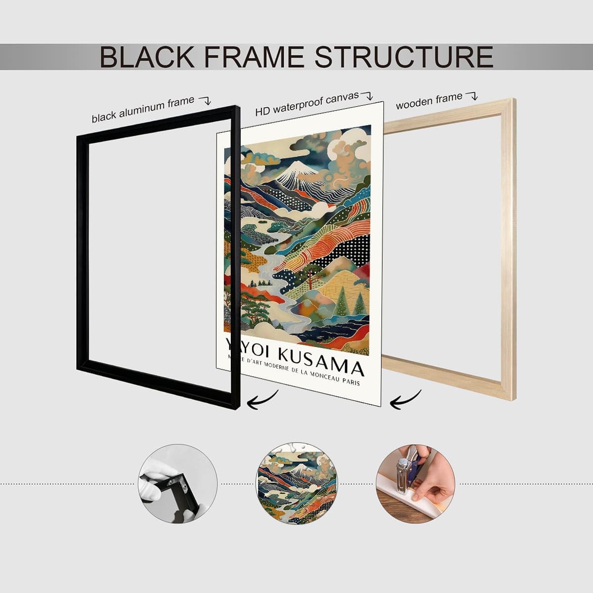 Black Framed Wall Art Yayoi. Kusama Posters Vintage Japanese Canvas Prints Mount Fuji Landscape Pictures Modern Nature Mountain Artwork 8x10 inch for Living Room Bedroom Office Gallery Decor (Black Framed / Japanese Art 011 / 10"L x 8"W)
