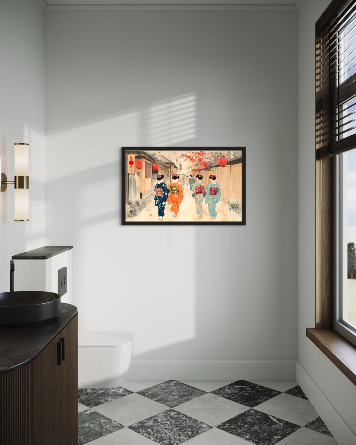 Geishas Black Framed Wall Art Print Poster (Geishas / 24"L x 18"W)