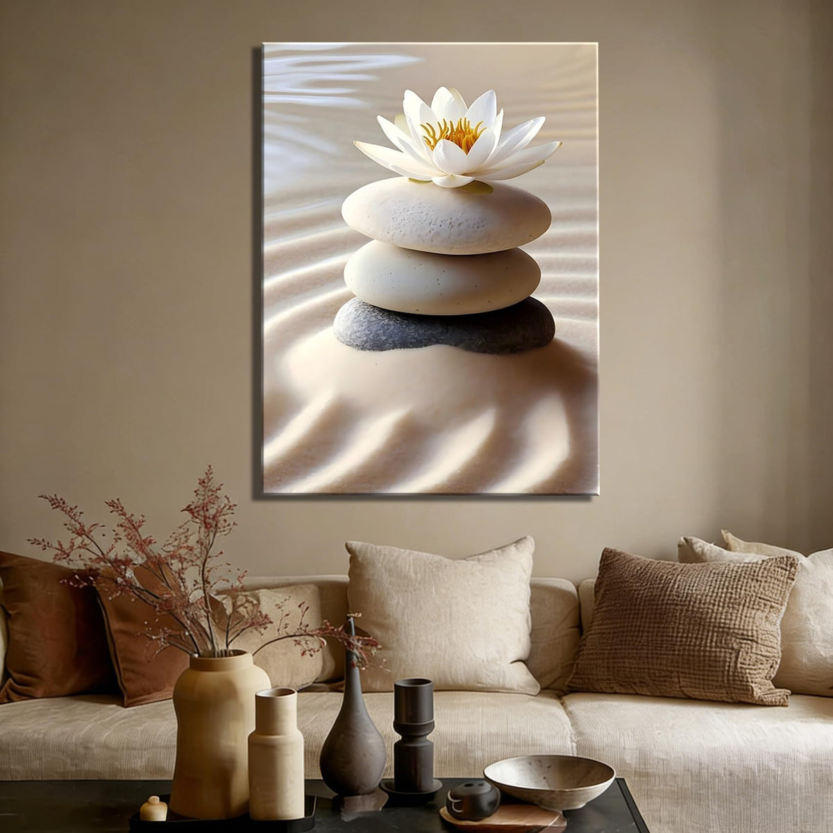 Framed Oriental Sand Garden Lily Canvas Art (Pictures26 / 36"L x 24"W)