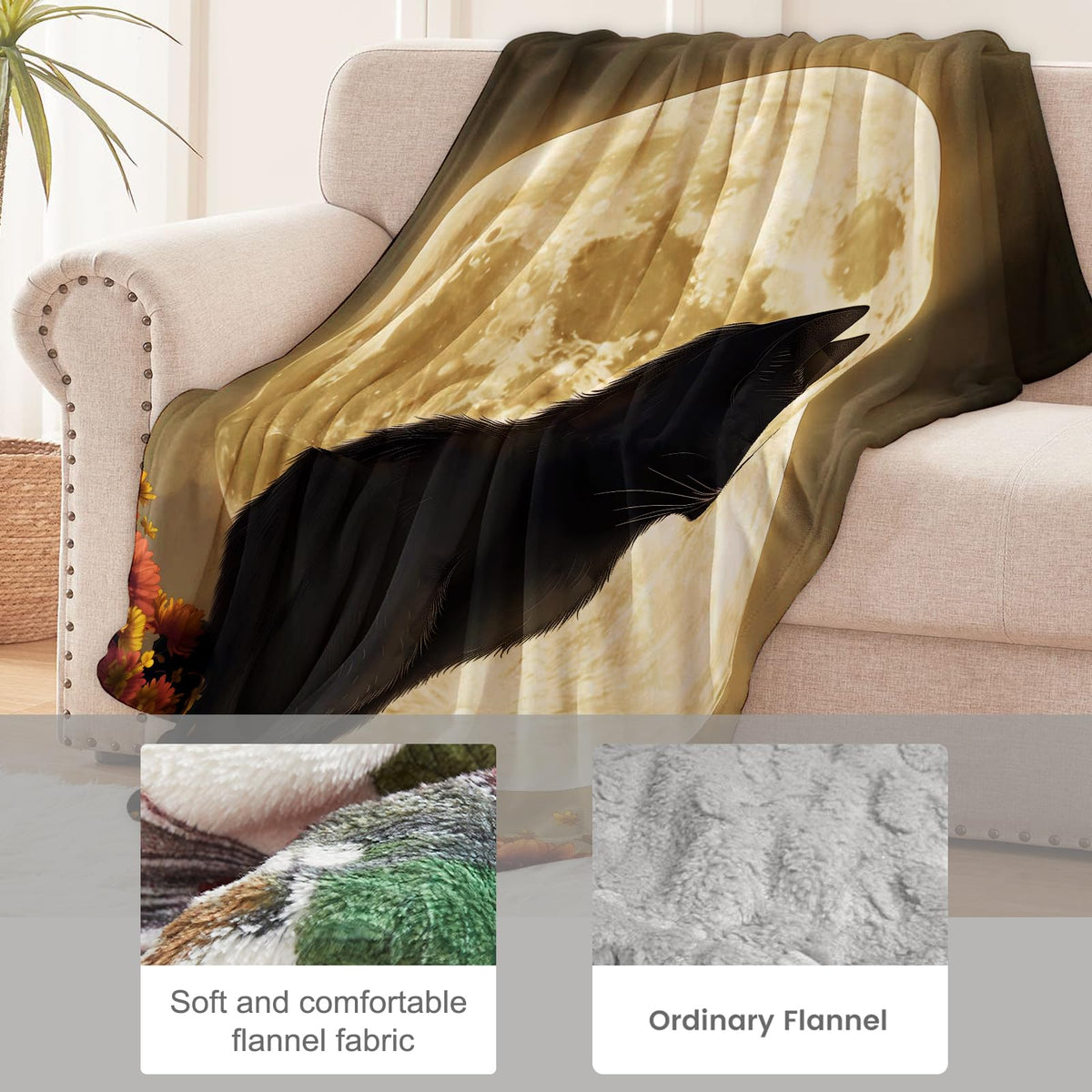 Moonlit Black Cat Blanket for Cat and Night Lovers (50x40 Inch / Moonlit Cat)