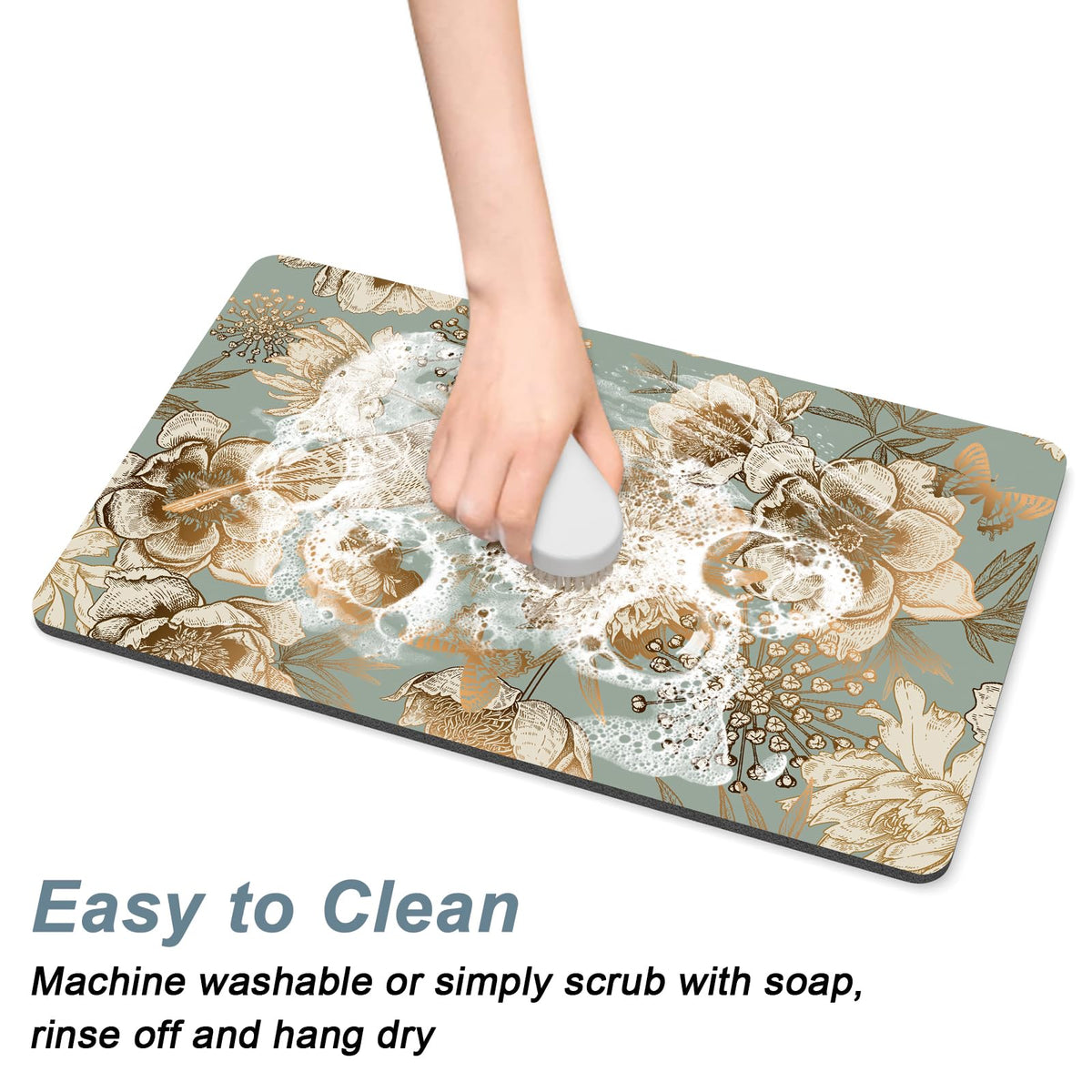 Coffee Mat 12" x 19" Cute Coffee Bar Mats for Espresso Machine Station Accessories and Organizer (Retro Flower / 12" x 19")