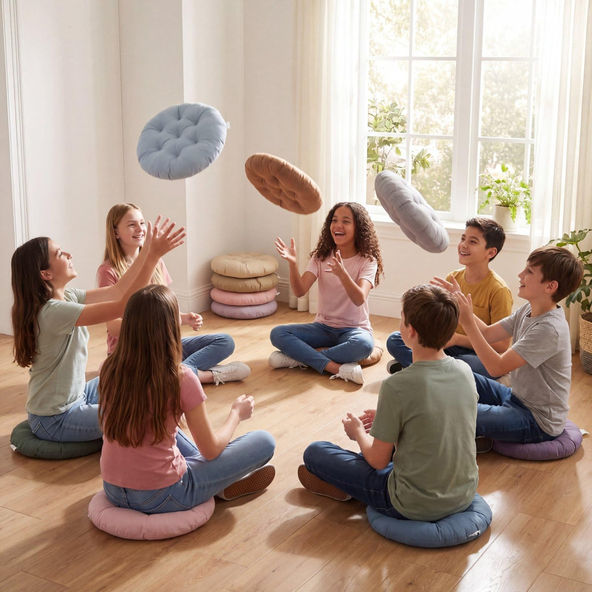 12 Pcs Round Floor Pillows Cushions Seating 16 x 16 Inches Floor Round Cushions for Kids Toddlers Flexible Reading Chair Pillows for Classroom Home School Playing Supplies (Morandi Color)