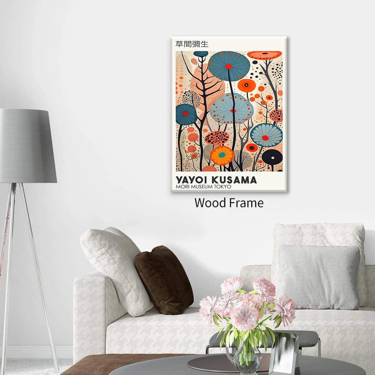 Yayoi. Kusama Framed Canvas Wall Art Vintage Japanese Painting Posters Tokyo Aesthetic Prints Infinity Dots Picture Modern Ukiyo (Wrapped Canvas / Japanese Art 009 / 24"L x 16"W)