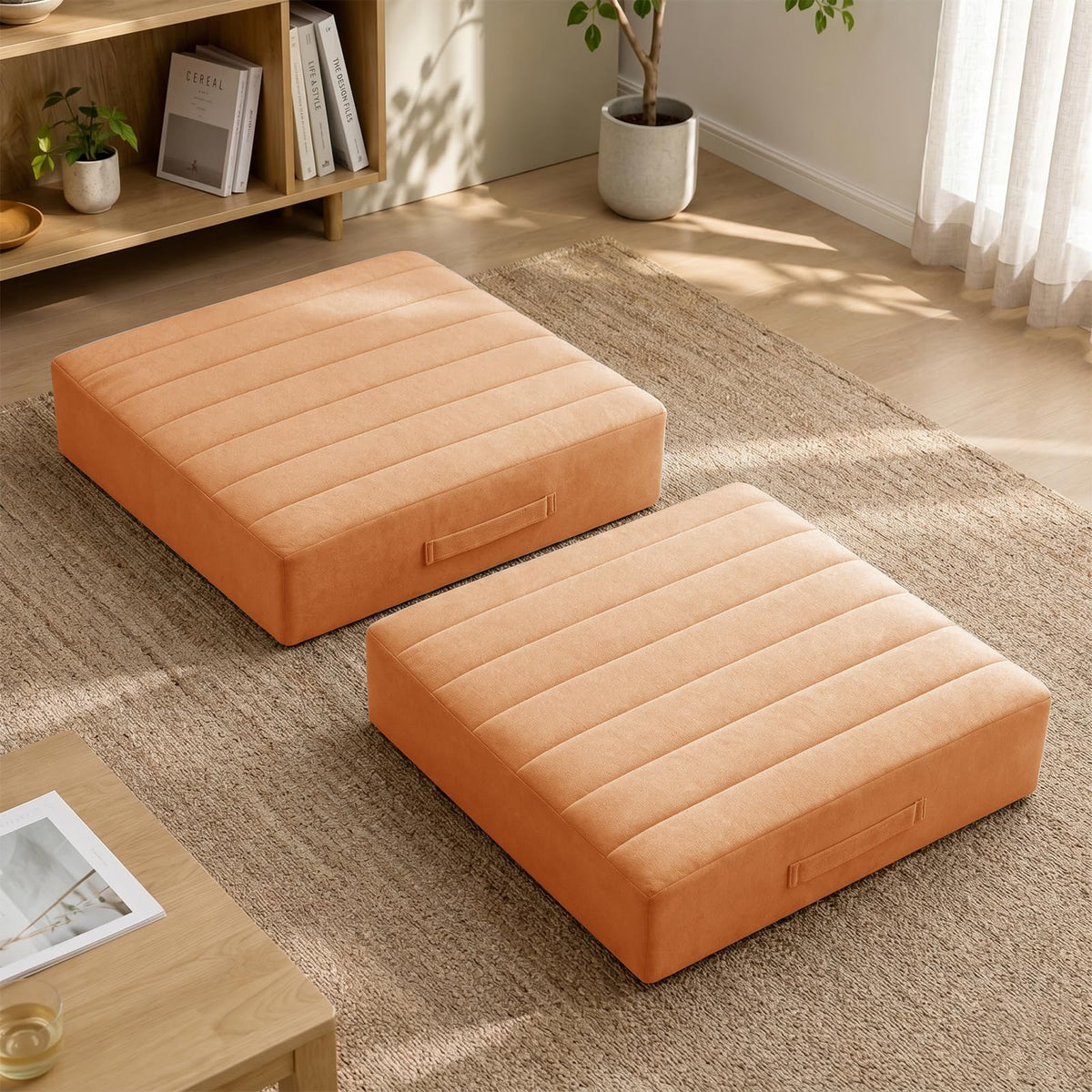 2 Pcs High Density Foam Floor Pillow (Orange / 2 Counts)